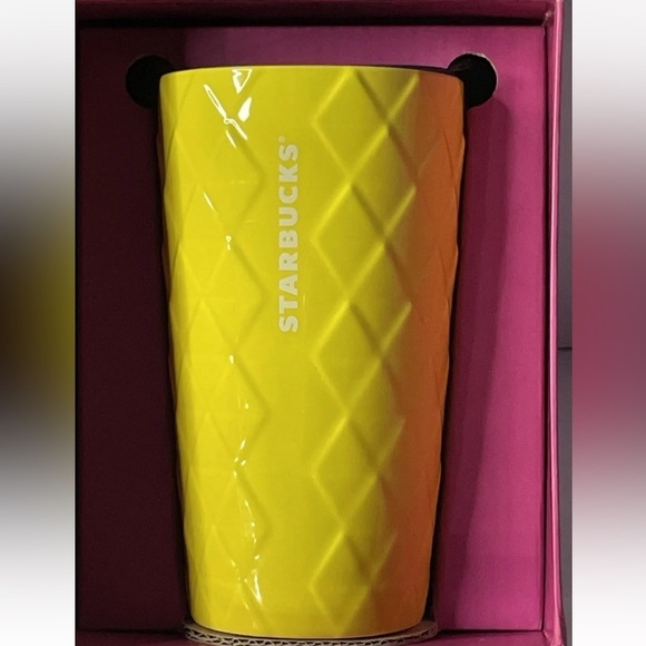 New Double Wall CERAMIC PINEAPPLE CUP TUMBLER Studded Glossy Starbucks HAWAII - Picture 2 of 4